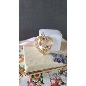 Aurora Borealis Crystal Heart Flower Brooch